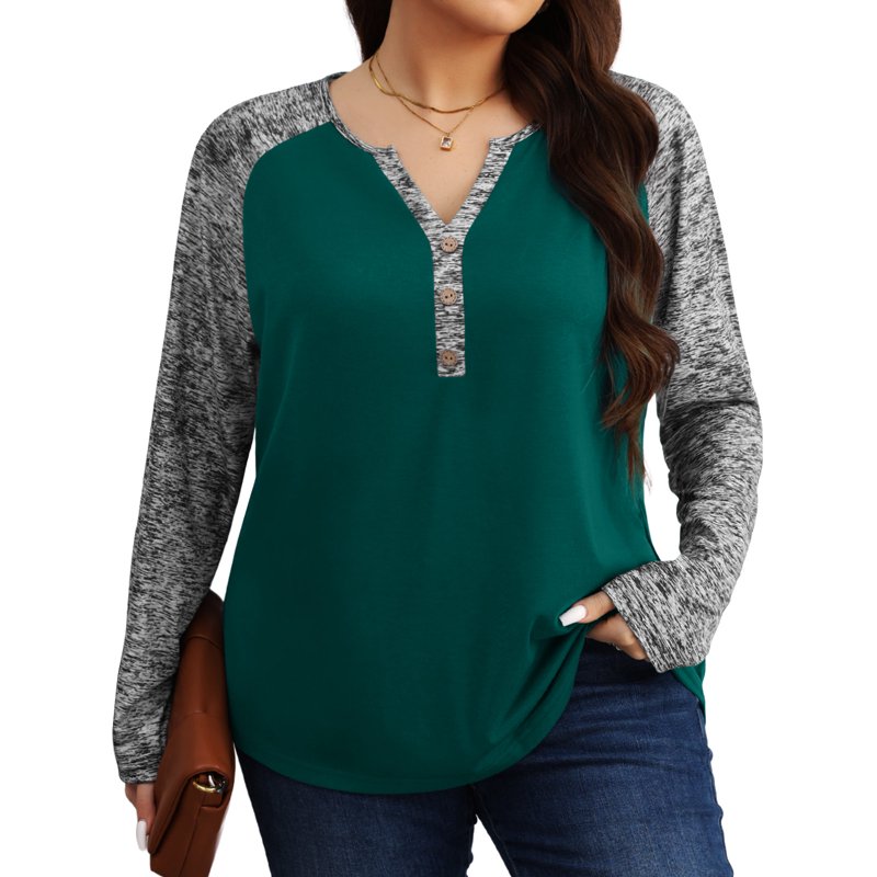 Gleelist Womens Plus Size Long Sleeve Henley Tops V Neck Casual Loose Fit Shirts Blouses Trendy Clothes XL-5XL