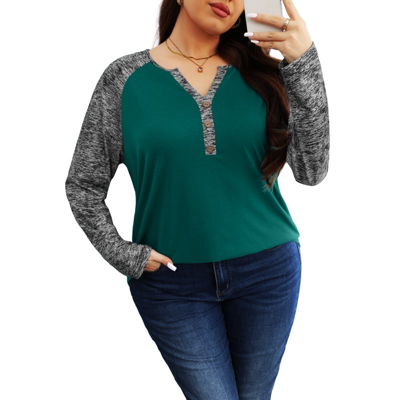 Gleelist Womens Plus Size Long Sleeve Henley Tops V Neck Casual Loose Fit Shirts Blouses Trendy Clothes XL-5XL