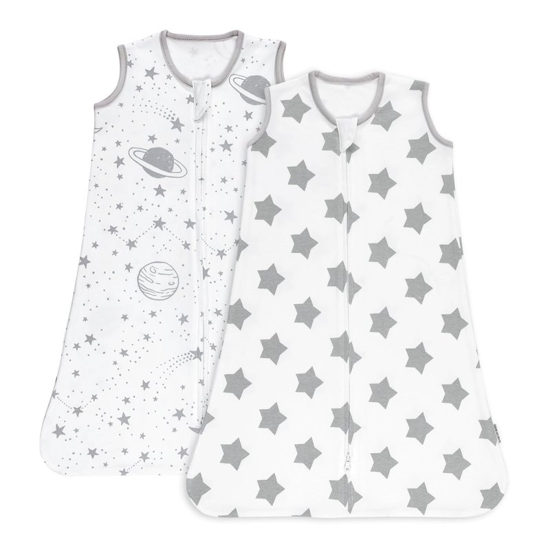 Gllquen Baby Sleep Sack Premium Organic Cotton Wearable Blanket for Newborns Boys Girls Infant Sleep Bag with 2-Way Zipper Grey Planet and Star Small