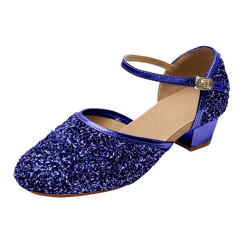 Gubotare Girls Dress Shoes Low Heel Princess Flats Mary Jane Flower Wedding Party Glitter Shoes For Kids Toddler (Blue 26)