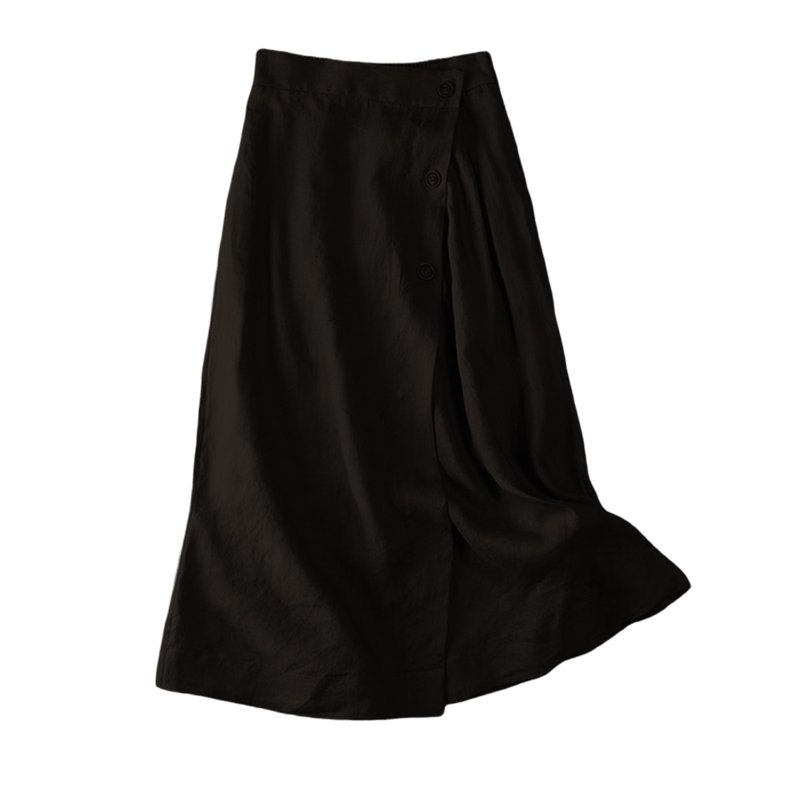 GXIPO Summer Cotton Linen Skirts For Women Elastic Waist Buttoned A Line Midi Skirt Boho Beach Skirt Black 2XL