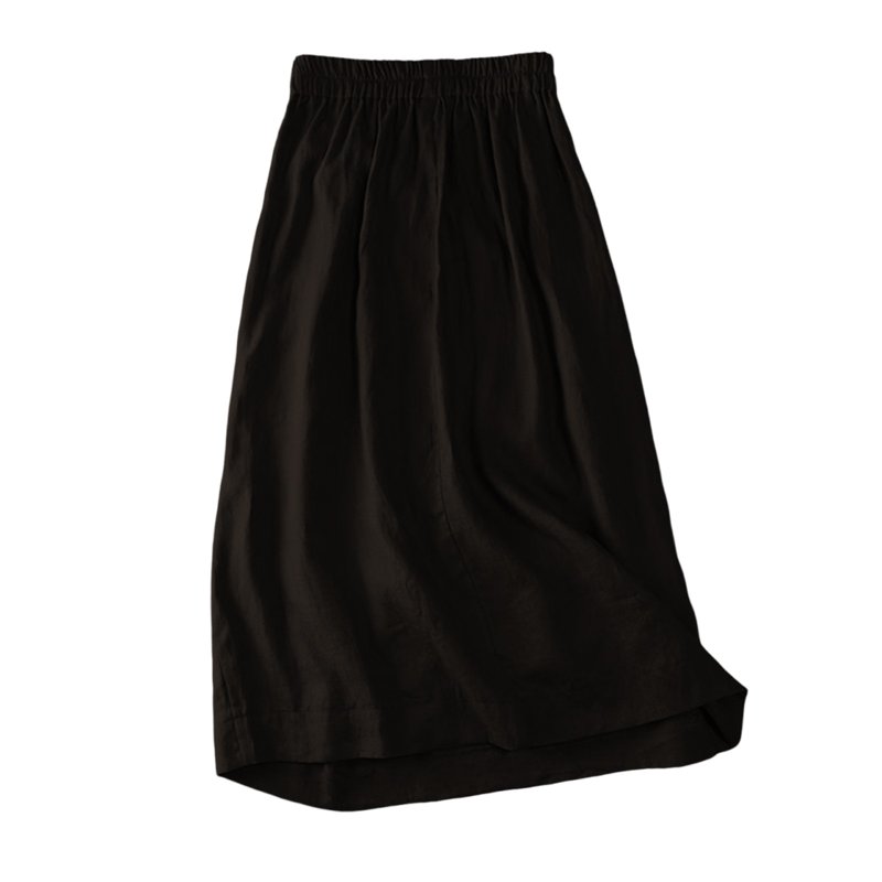 GXIPO Summer Cotton Linen Skirts For Women Elastic Waist Buttoned A Line Midi Skirt Boho Beach Skirt Black 2XL