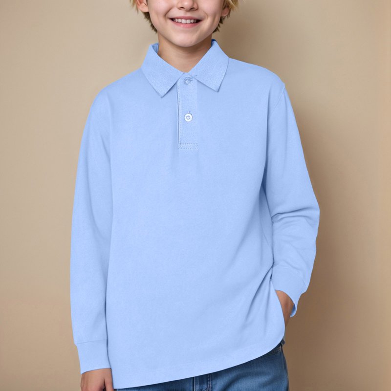 GXWEA White Dress Shirt Boys Thermal Shirts For Boys Boys' School Uniform Long Sleeve Polo Shirt Button Closure Comfortable Fabric A7 SHIRT Light Blue 12-13 Years