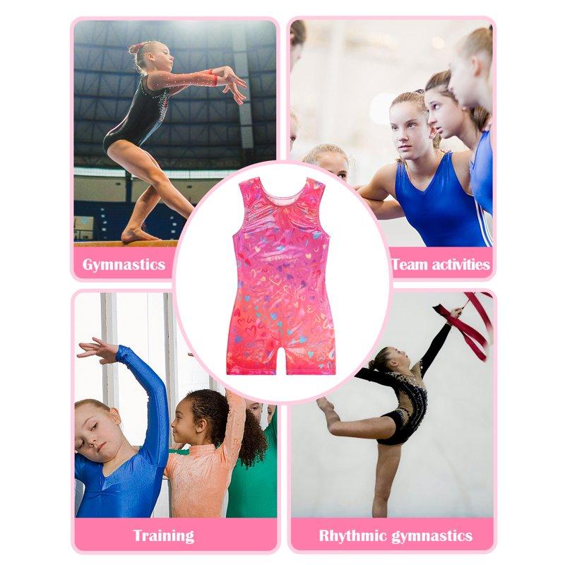 Gymnastics Leotards For Girls Sparkly One-Piece Pro Kids Unitard Biketards With Shorts