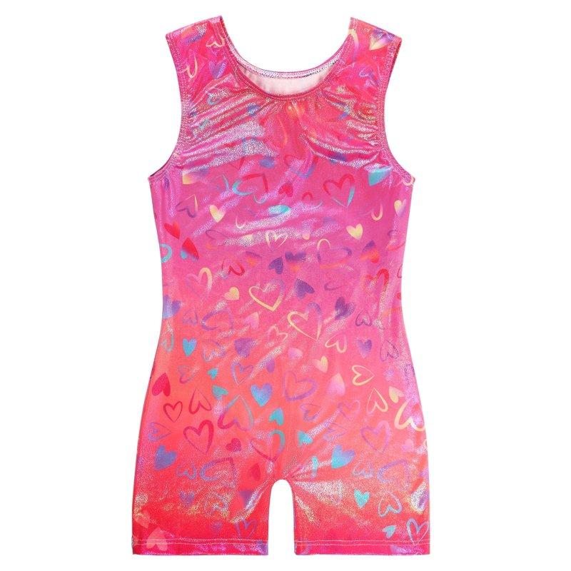 Gymnastics Leotards for Girls Sparkly One-Piece Pro Kids Unitard Biketards with Shorts