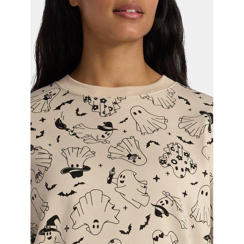 Halloween Women's Happy Ghost Graphic Print Sweatshirt With Long Sleeves Sizes XXS-XXL