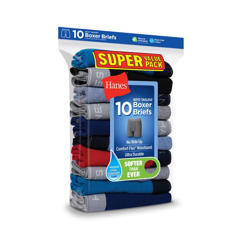 Hanes Boys’ Comfort Flex Tagless Boxer Briefs 10 Pack Sizes S-XL