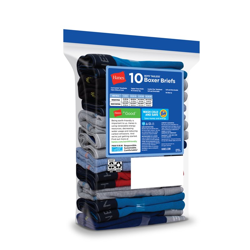 Hanes Boys’ Comfort Flex Tagless Boxer Briefs 10 Pack Sizes S-XL