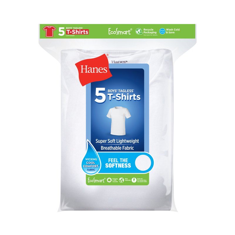 Hanes Boys' Eco Blend Crew Undershirt 5 Pack Sizes S-XXL