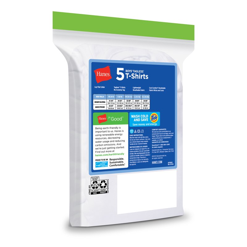 Hanes Boys' Eco Blend Crew Undershirt 5 Pack Sizes S-XXL