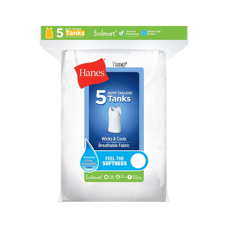 Hanes EcoSmart Boys' Tank 5-Pack White S