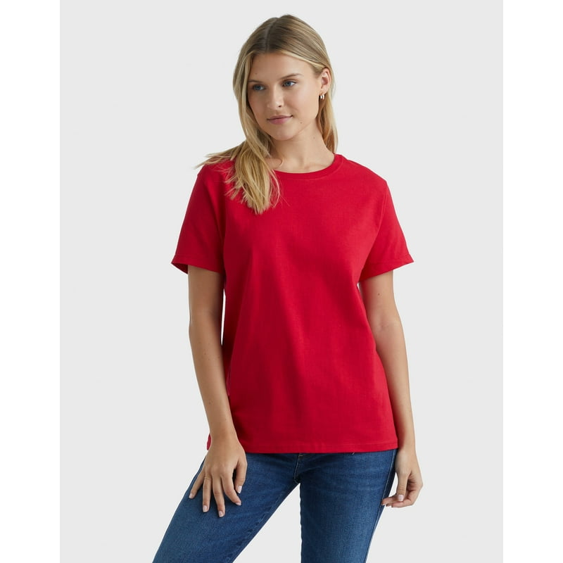 Hanes Essentials Women's Cotton Round Neck T-Shirt Deep Red L