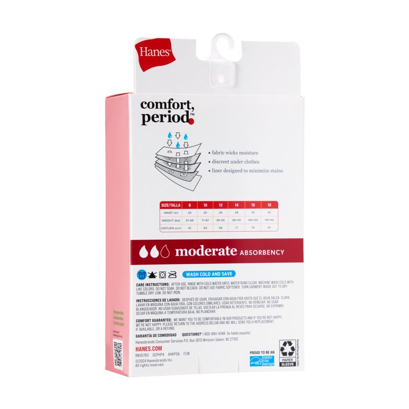 Hanes Girls' Tagless Hipster Period Panty 4 Pack