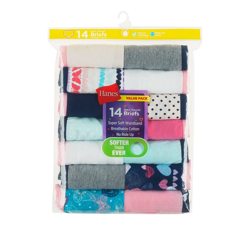 Hanes Girls' Tagless Super Soft Cotton Brief Underwear 14 Pack Sizes 4-16