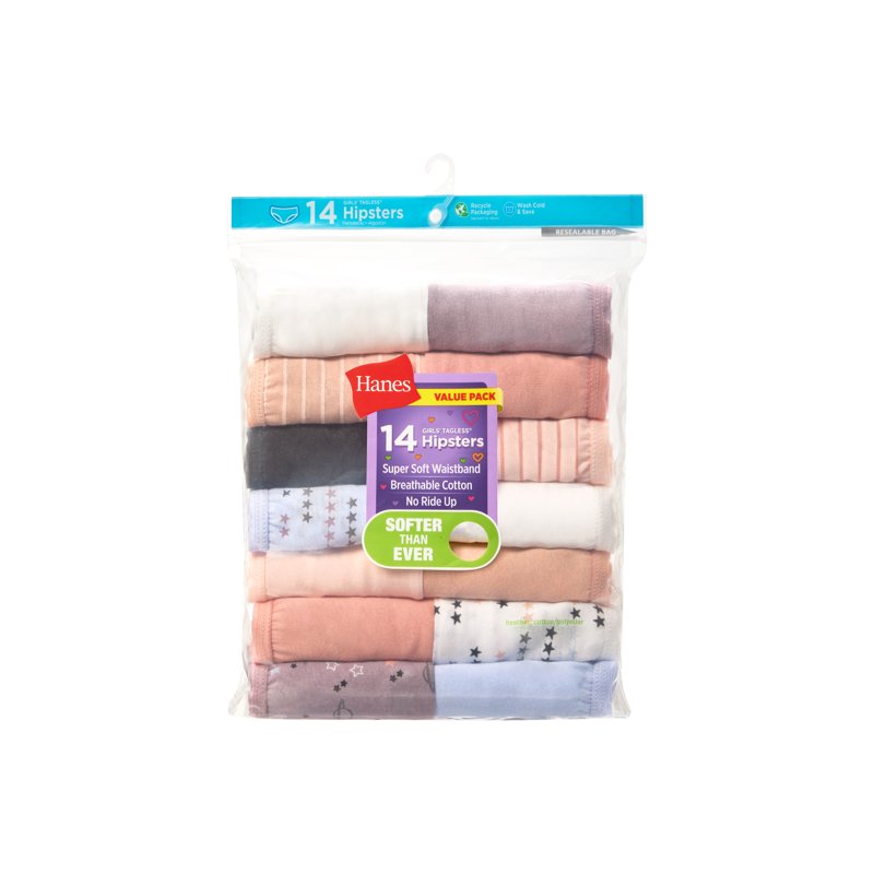 Hanes Girls' Tagless Super Soft Cotton Hipsters 14 Pack