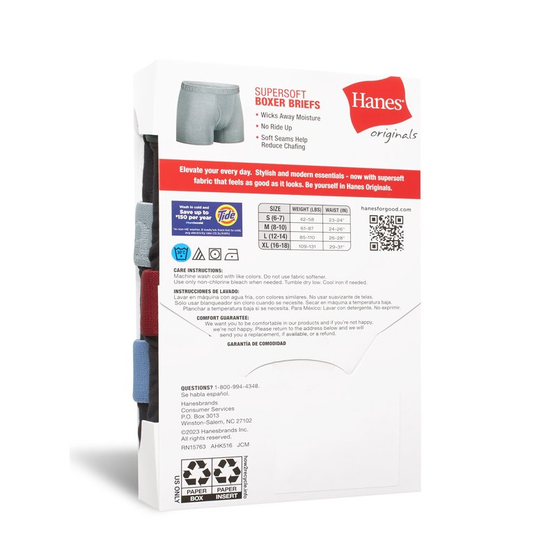 Hanes Originals Boys' SuperSoft Boxer Brief Underwear Black 5-Pack