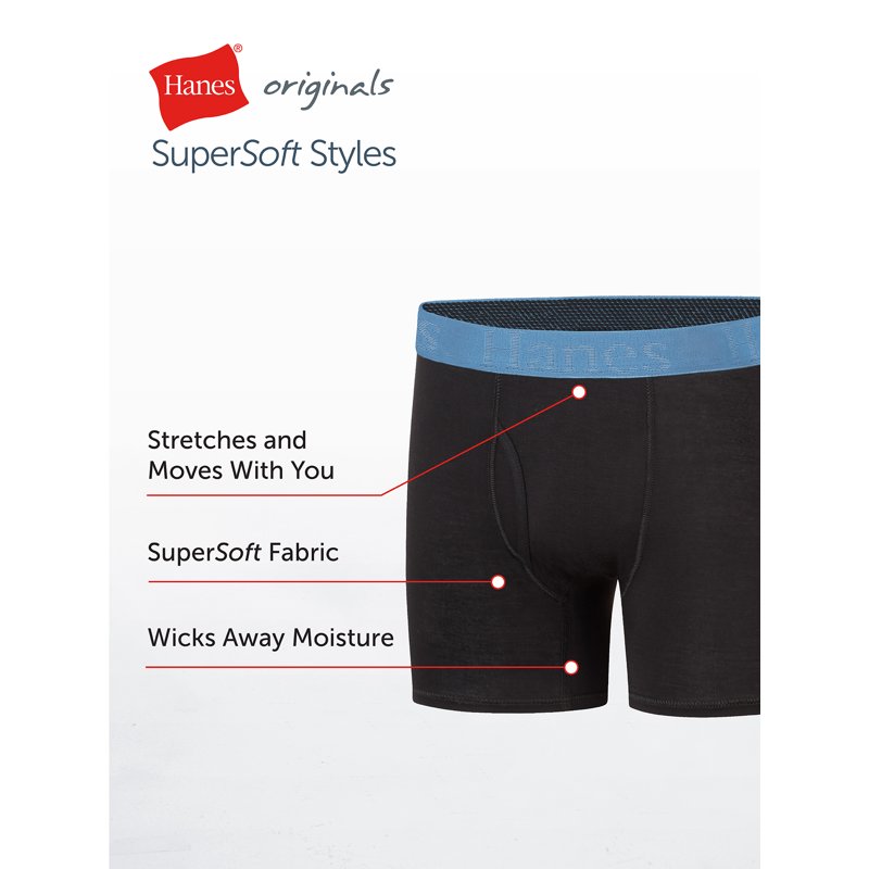 Hanes Originals Boys' SuperSoft Boxer Brief Underwear Black 5-Pack