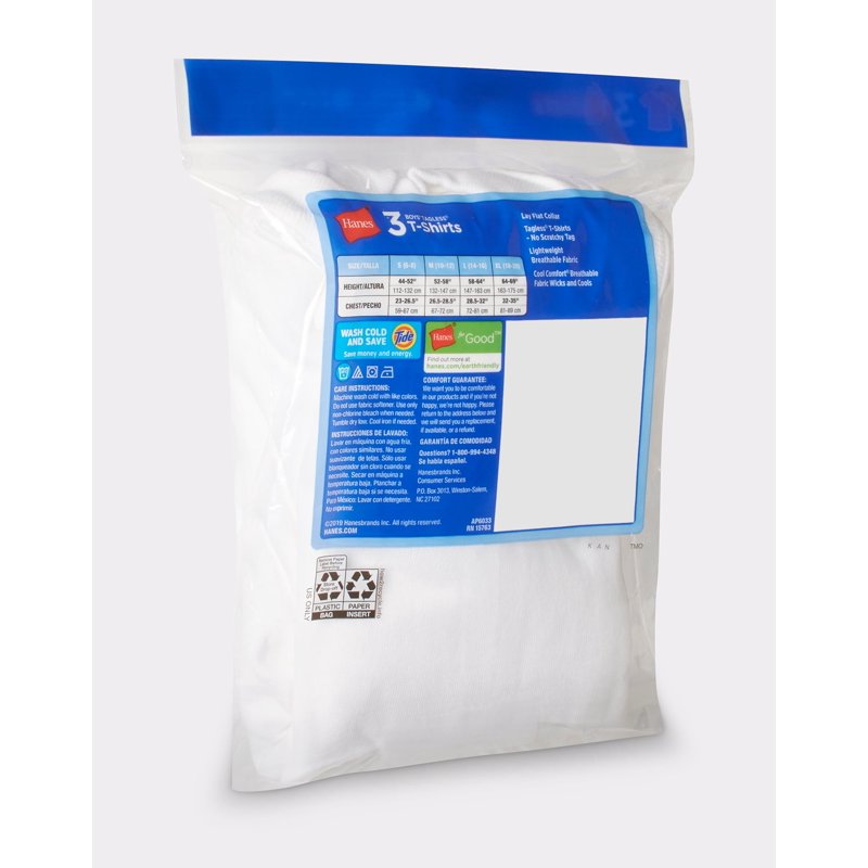 Hanes Toddler Boys Crewneck T-Shirt 3 Pack Undershirts ComfortSoft White 2T-4T