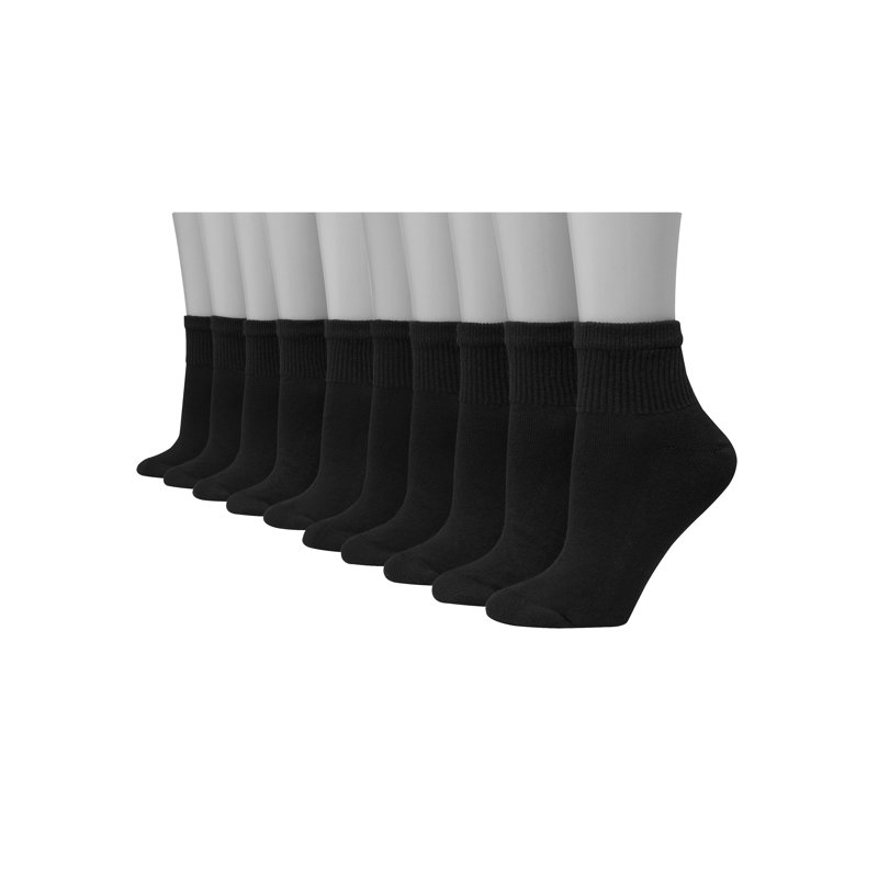 Hanes Women's Athletic Ankle Socks Full Sole Cushion 10-Pairs Black 5-9