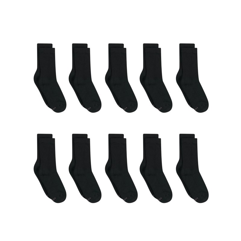 Hanes Women's Athletic Crew Socks Full Sole Cushion 10-Pairs Black 5-9