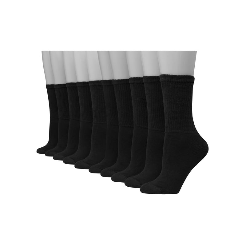 Hanes Women's Athletic Crew Socks Full Sole Cushion 10-Pairs Black 5-9