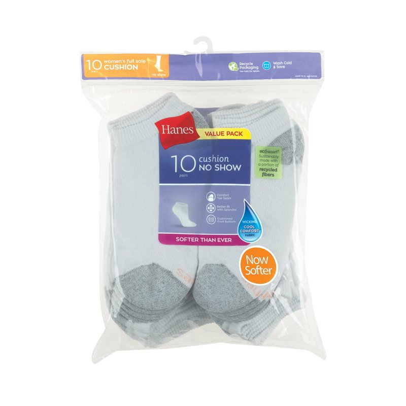 Hanes Women's Cool Comfort No Show Socks Extended Size 10-Pair Value Pack