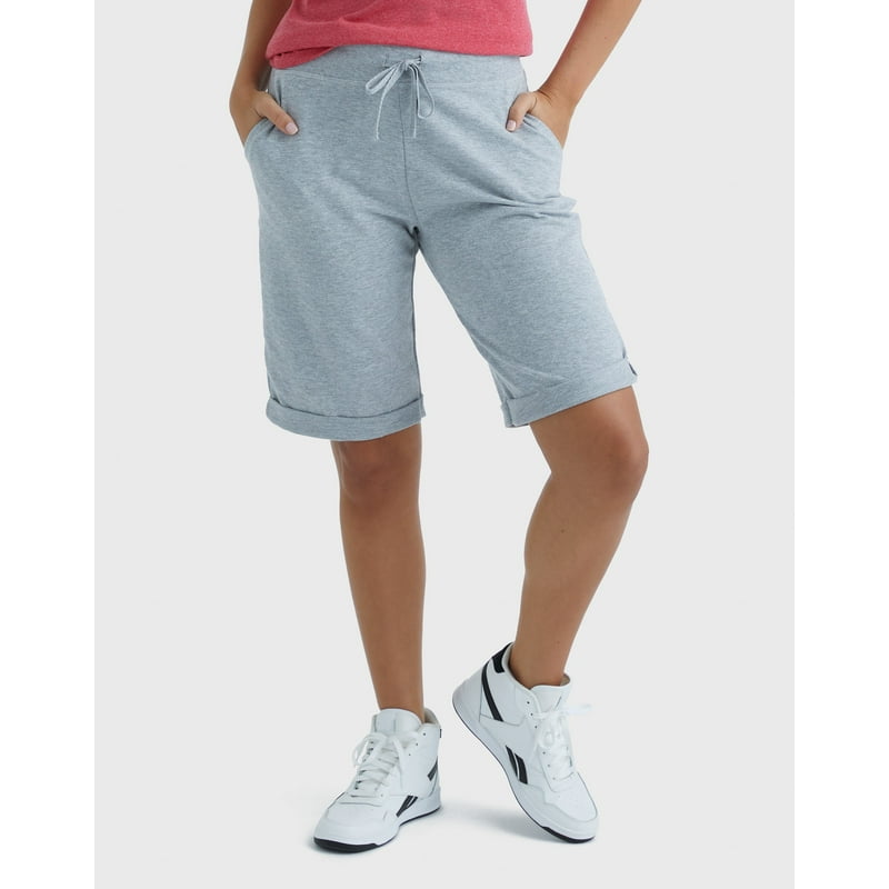 Hanes Women's French Terry Bermuda Shorts 11" Light Steel M