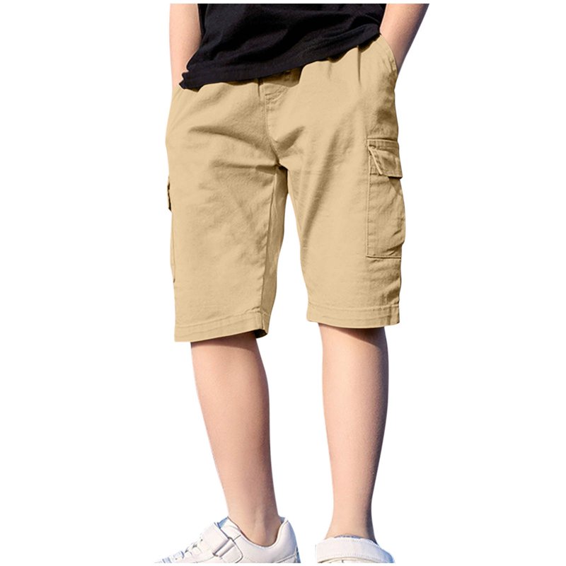 HAOTAGS Cargo Shorts For Teen Boy (4-15) Summer Shorts Elastic Wasit Summer Lightweight Outerwear Shorts Khaki Size 5 Years