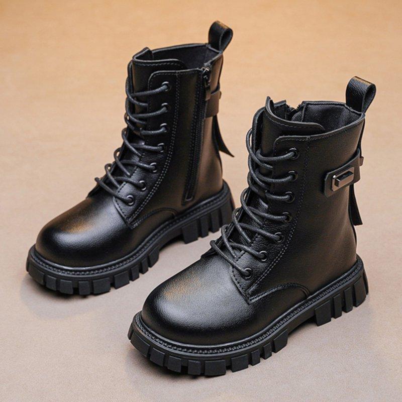 HBFAGFB Toddler Shoes Fashionable Warm Soft Soled High Top Princess Lace Up Girls Boots Black Size 27