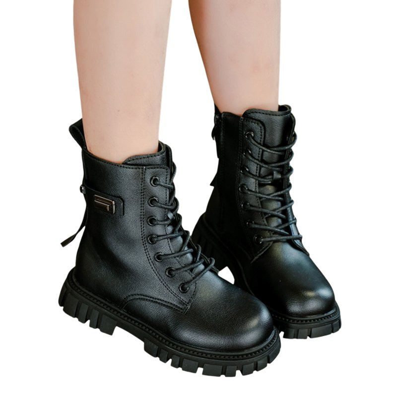 HBFAGFB Toddler Shoes Fashionable Warm Soft Soled High Top Princess Lace Up Girls Boots Black Size 27