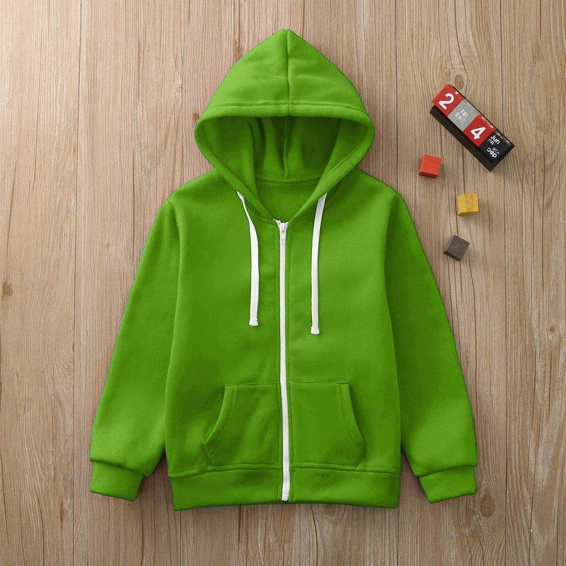 HCNTES Girls Boys Sweatshirt Full Zip Up Fleece Hoody Sweatshirt Top Kids Clothes(P173-Green 10-11 Years)