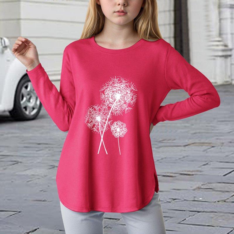 HCNTES Long Sleeve Shirts Kids Curve Hem Side Slit Soft Tunic Tops Girls Fashion T Shirts 5 14 Years(#7 7-8 Years)