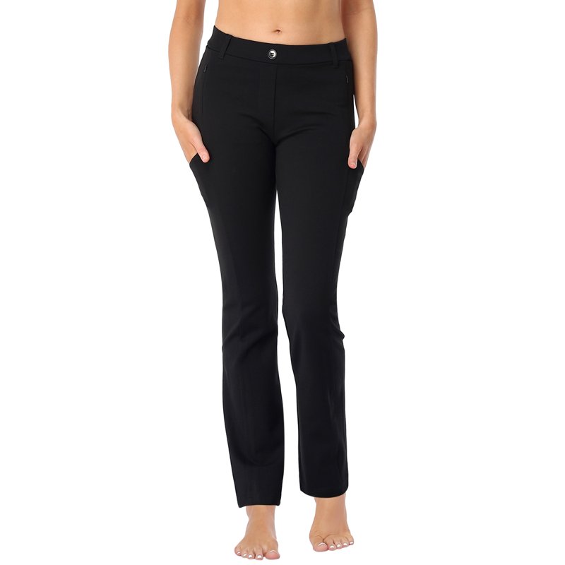 HDE Yoga Dress Pants for Women Straight Leg Pull On Pants with 8 Pockets Black - S Long