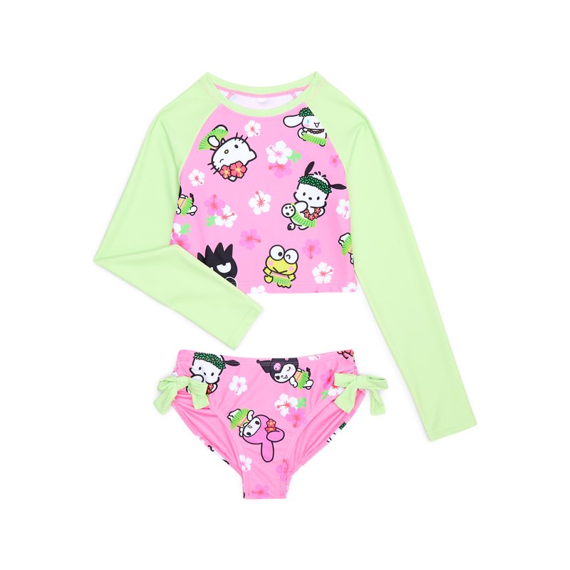 Hello Kitty Girls and Big Girls Long Sleeve Top and Bottoms Swim Set 2-Piece Sizes 4-12