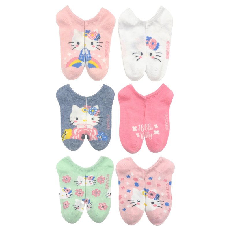 Hello Kitty Girls No-Show Socks 6-Pack Sizes S-L