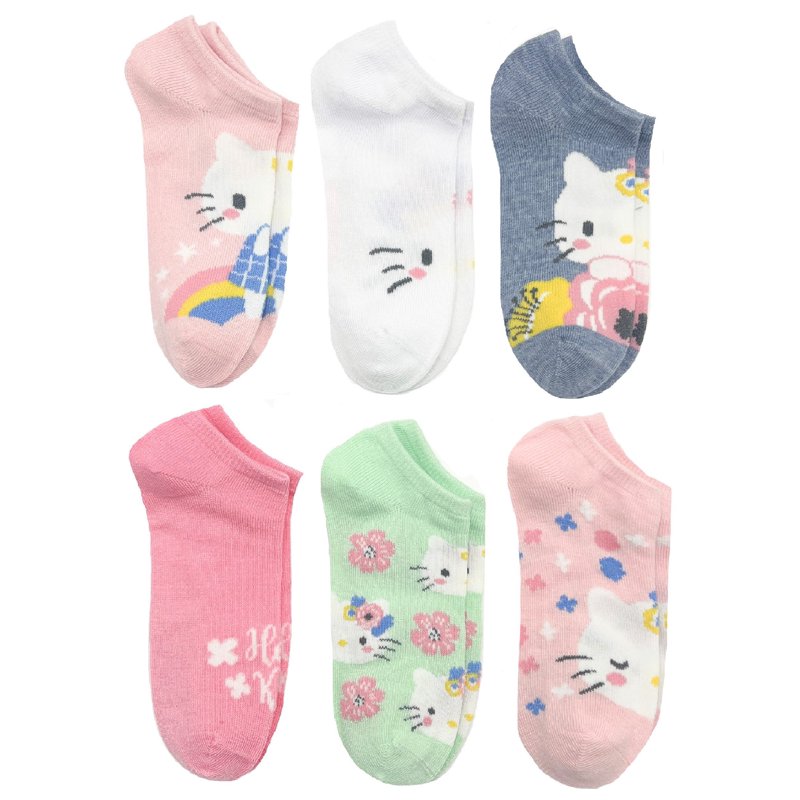 Hello Kitty Girls No-Show Socks 6-Pack Sizes S-L
