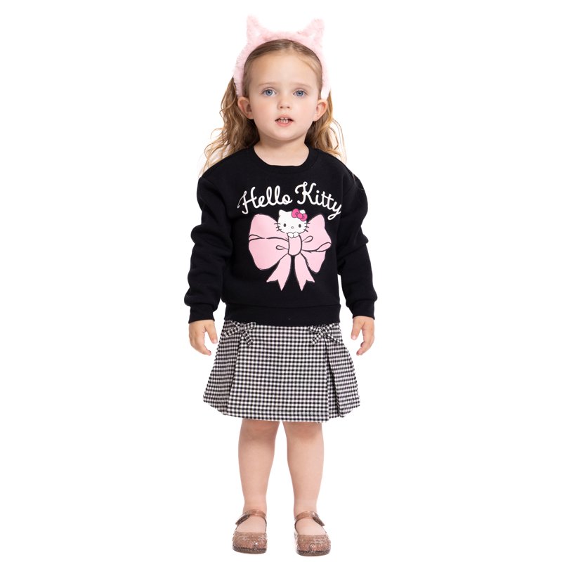 Hello Kitty Toddler Girls' Graphic Sweatshirt and Checkered Skirt Set 2-Piece Sizes 12M-5T
