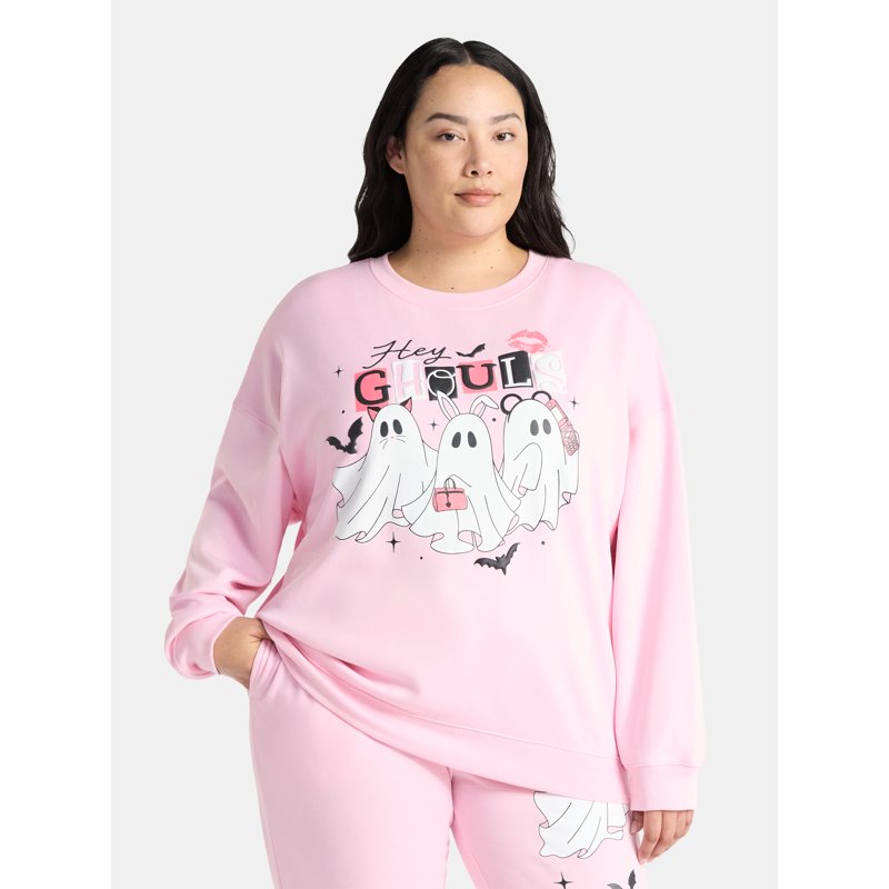 Hey Ghouls Women's Halloween Graphic Sweatshirt with Long Sleeves Sizes XXS-XXL