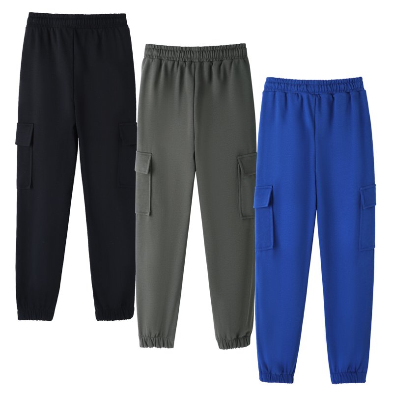HILEELANG 3-Pack Boys' Sweatpants 5-15 Years Black/Charcoal/Blue Elastic Waist Pants 11-12T
