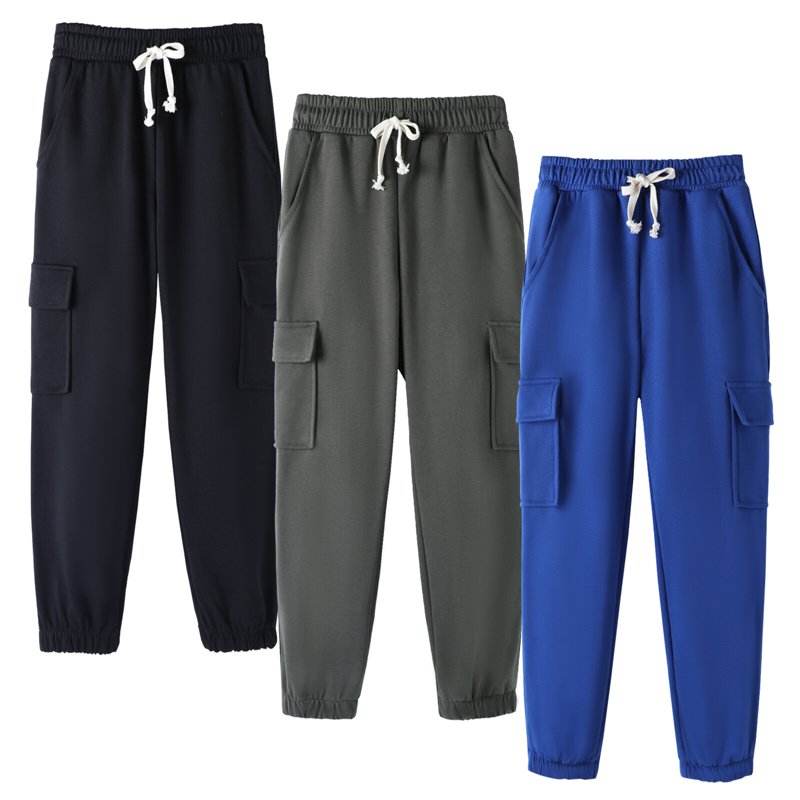 HILEELANG 3-Pack Boys' Sweatpants 5-15 Years Black/Charcoal/Blue Elastic Waist Pants 11-12T