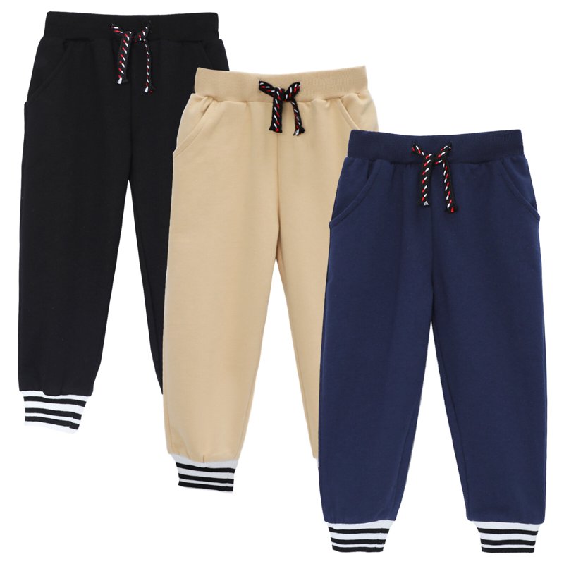 HILEELANG Toddler Boys Jogger Sweatpants 3-Pack 100% Cotton French Terry Pants With Drawstring And Pockets Colors—black Khaki And Navy Sizes 3T