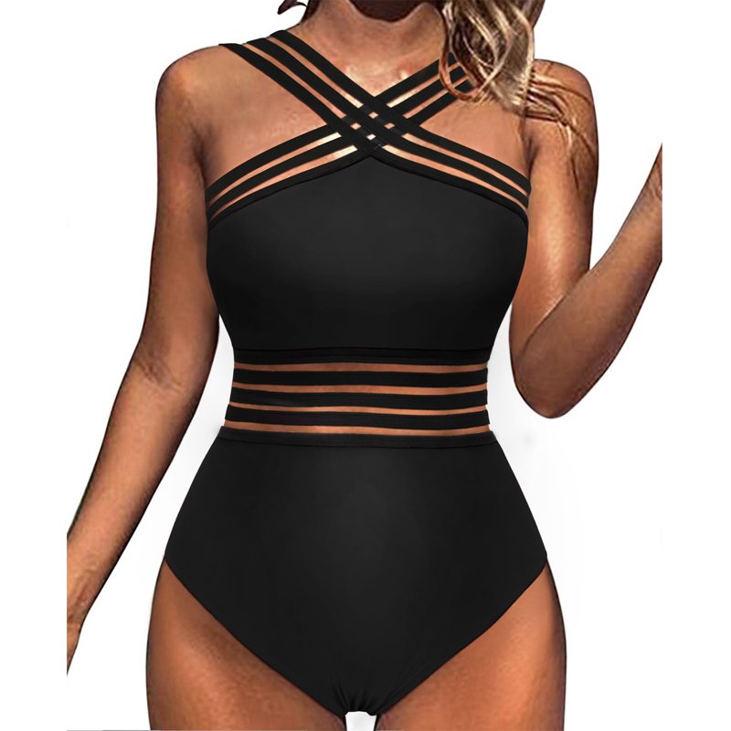 Hilor Womens One Piece Regular Swimsuits Front Crossover Bathing Suits Hollow Swimwear Monokinis
