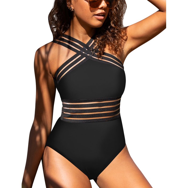 Hilor Womens One Piece Regular Swimsuits Front Crossover Bathing Suits Hollow Swimwear Monokinis