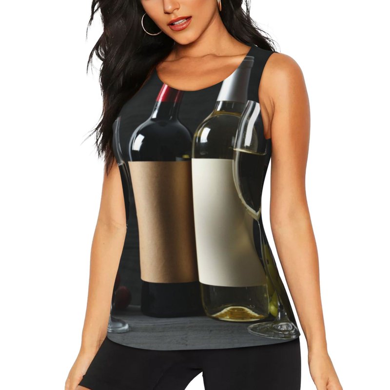 Hirioo Two Bottles Of Red And White Wine for Women's Workout Tank Top Sleeveless Workout Tops Athletic Gym Shirts-Large