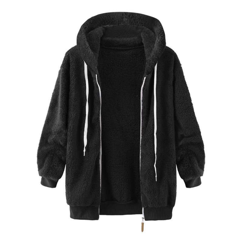 Holiday Deals Saving Pejock Women's Fleece Jackets Fashion Women's Zipper V-Neck Pullover Coats Long Sleeve Hooded Blouse Sweatshirt Oversized Women's Casual Outerwear Jackets Black