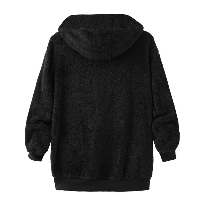 Holiday Deals Saving Pejock Women's Fleece Jackets Fashion Women's Zipper V-Neck Pullover Coats Long Sleeve Hooded Blouse Sweatshirt Oversized Women's Casual Outerwear Jackets Black