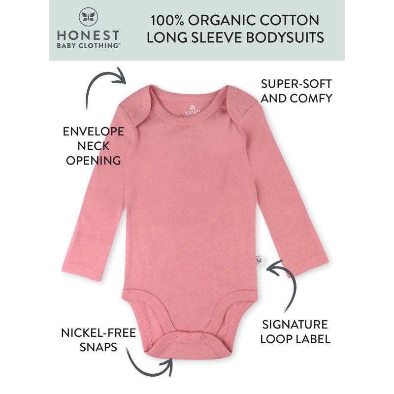 Honest Baby Clothing Baby Boy Or Girl Gender Neutral Organic Cotton Long Sleeve Bodysuits 3 Pack (Preemie-24 Months)