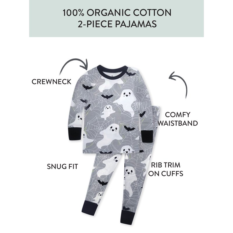 Honest Baby Clothing Organic Cotton Boy Or Girl 2-Piece Long Sleeve Halloween Pajama Set 12 Months To 7 Years