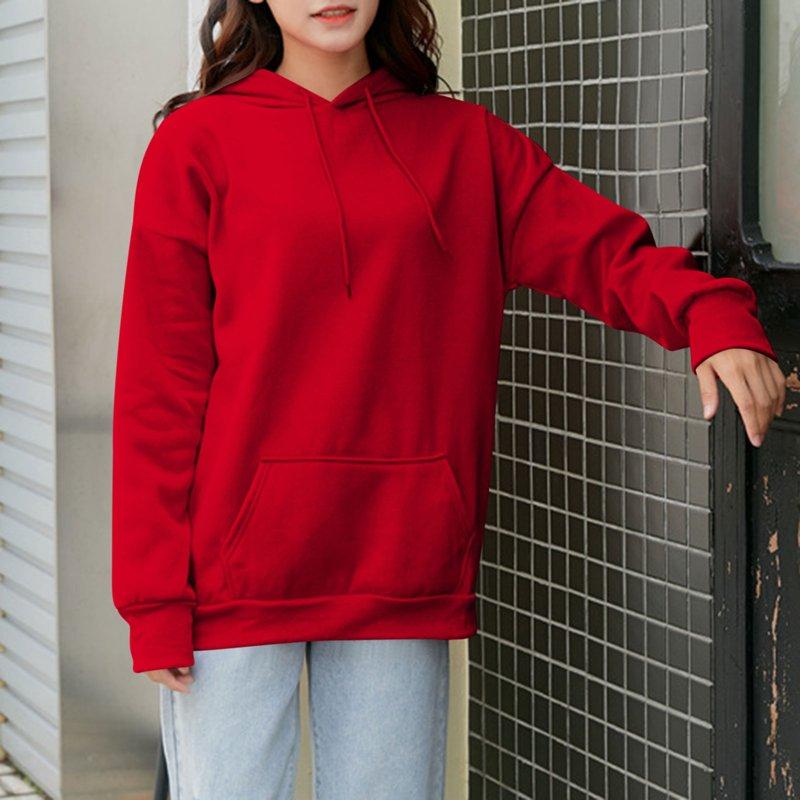 Hoodies For Women Basic Fleece Sweatshirt With Hood Long Sleeve Pullover Sweaters Loose Solid Hoody Essential Hoodie Womens S Hooded Tops Autumn Winter Tunics Lady Teen Clothes