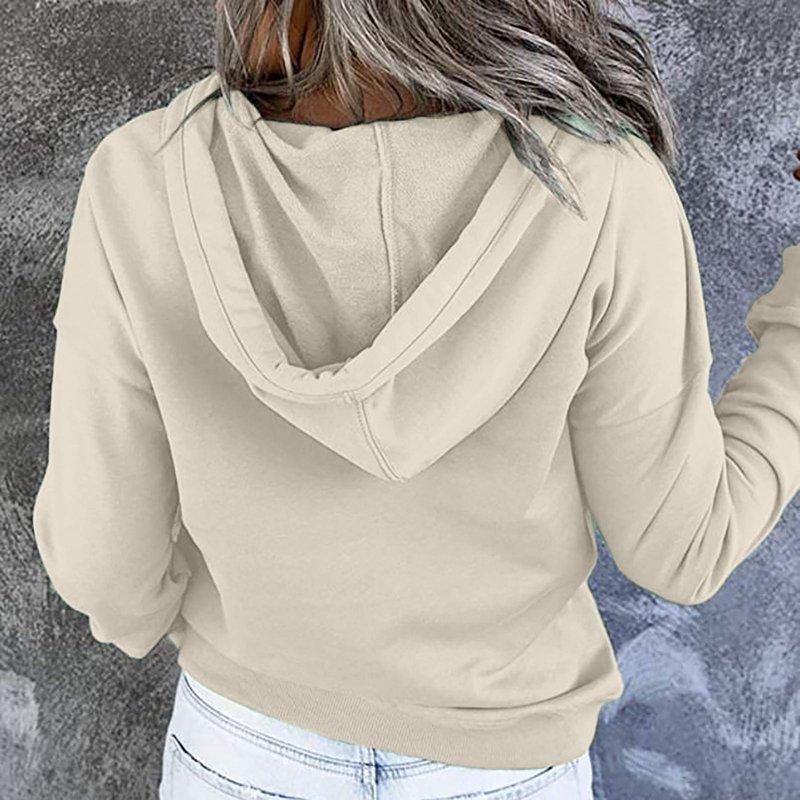 Hoodies For Women Button V Neck Plain Sweatshirts Autumn Winter Solid Color Hooded Pullover Ladies Hoody Sweatshirt Jumper Blouse Tops With Kangaroo Pocket